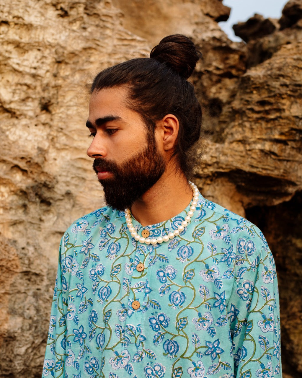 TURQUOISE FLORAL RAPID SHORT KURTA