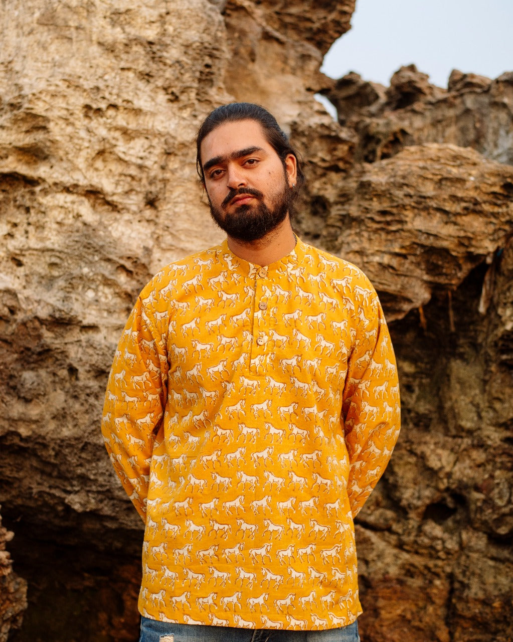 MUSTARD GHODA BAGRU SHORT KURTA