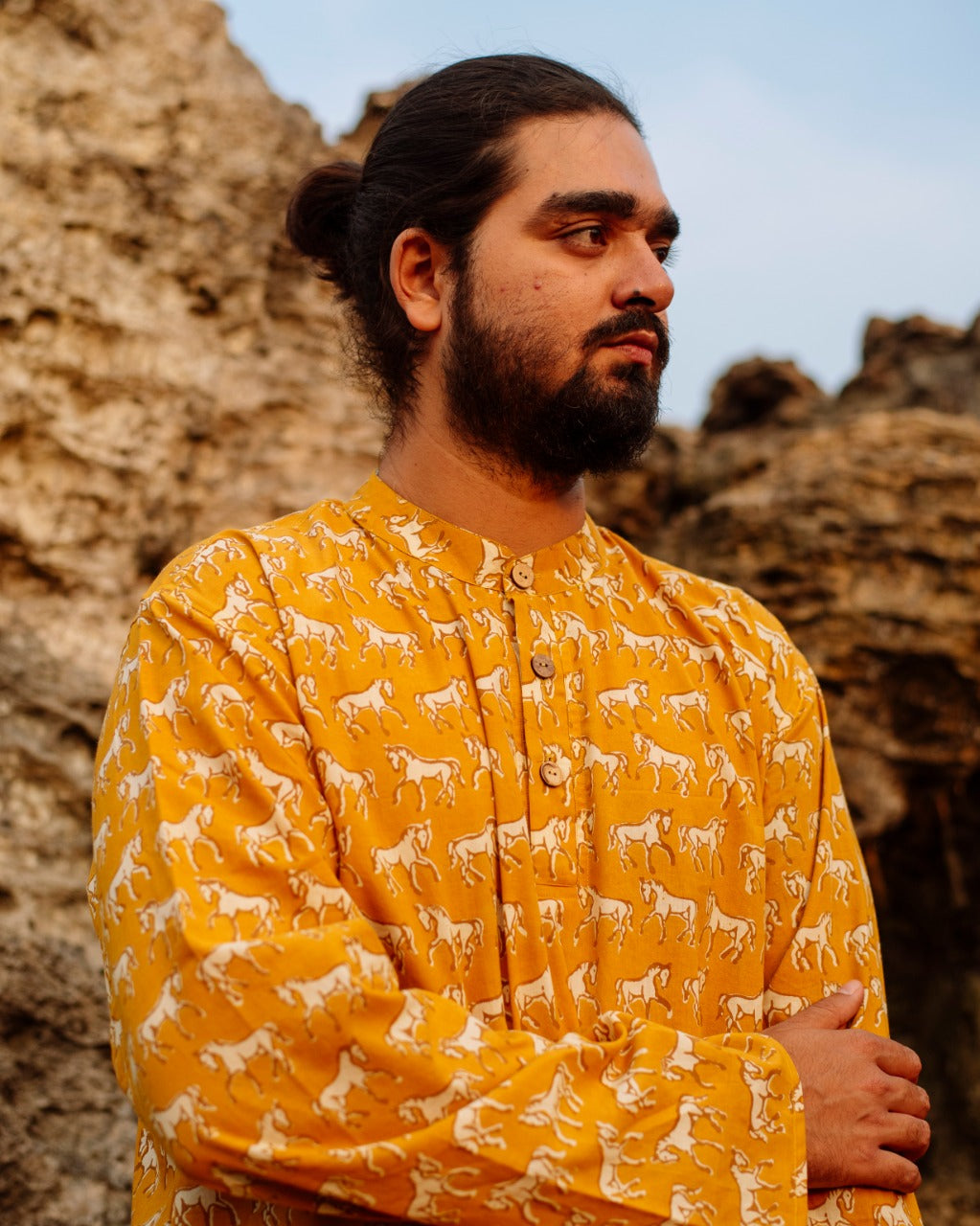 MUSTARD GHODA BAGRU SHORT KURTA