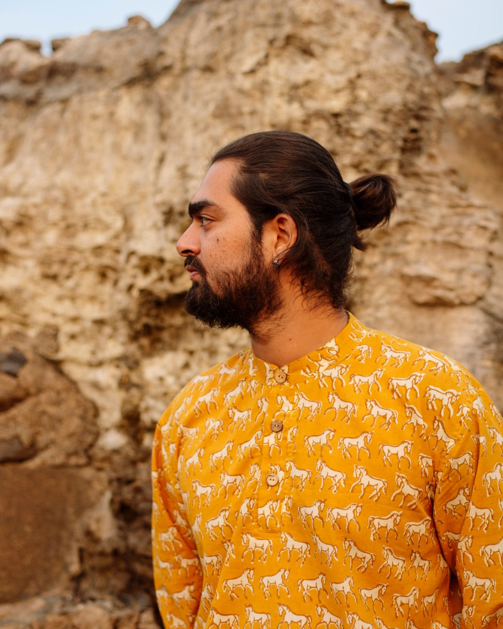 MUSTARD GHODA BAGRU SHORT KURTA