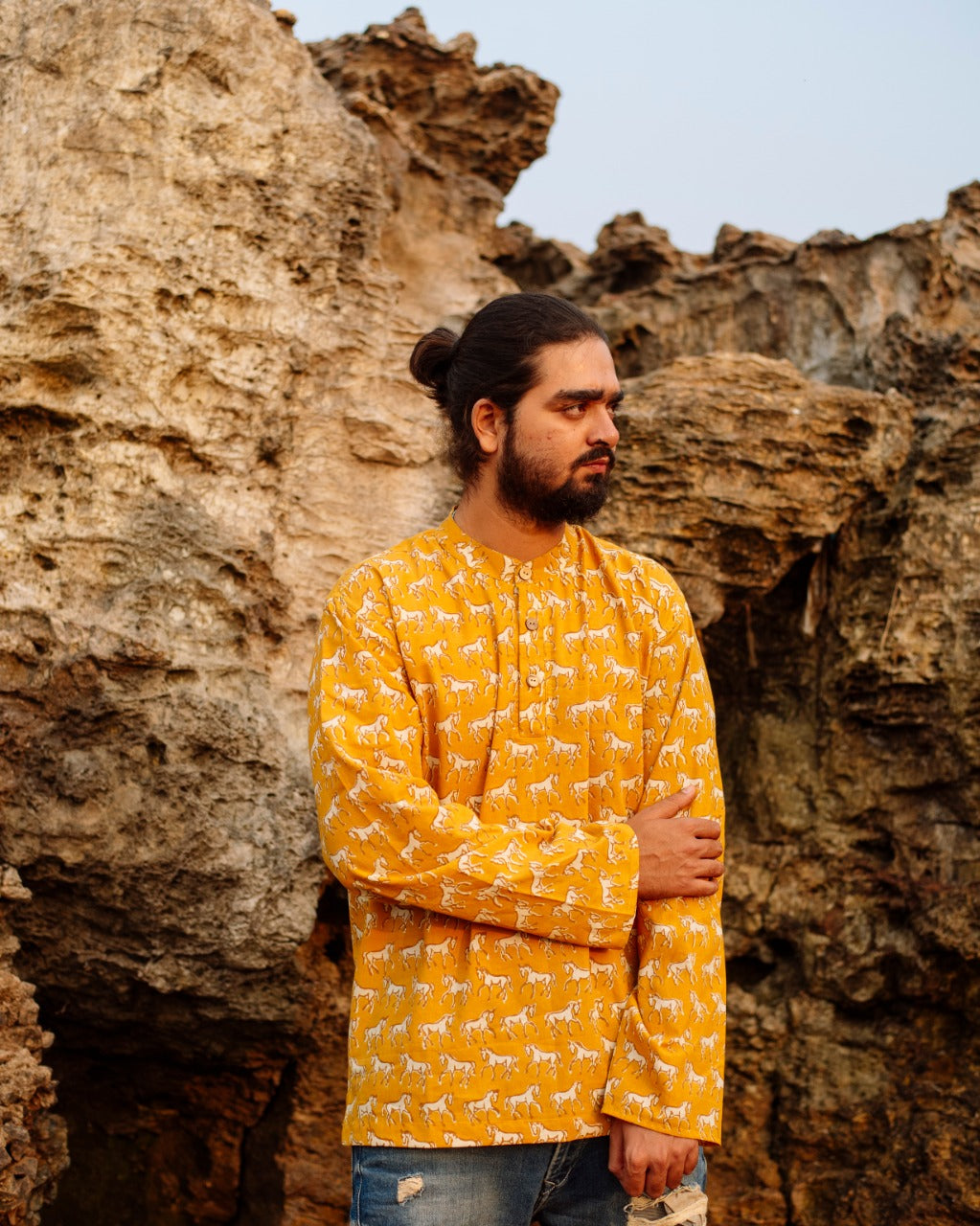 MUSTARD GHODA BAGRU SHORT KURTA