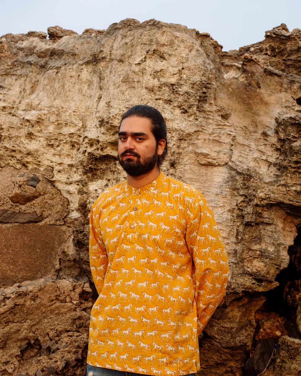 MUSTARD GHODA BAGRU SHORT KURTA