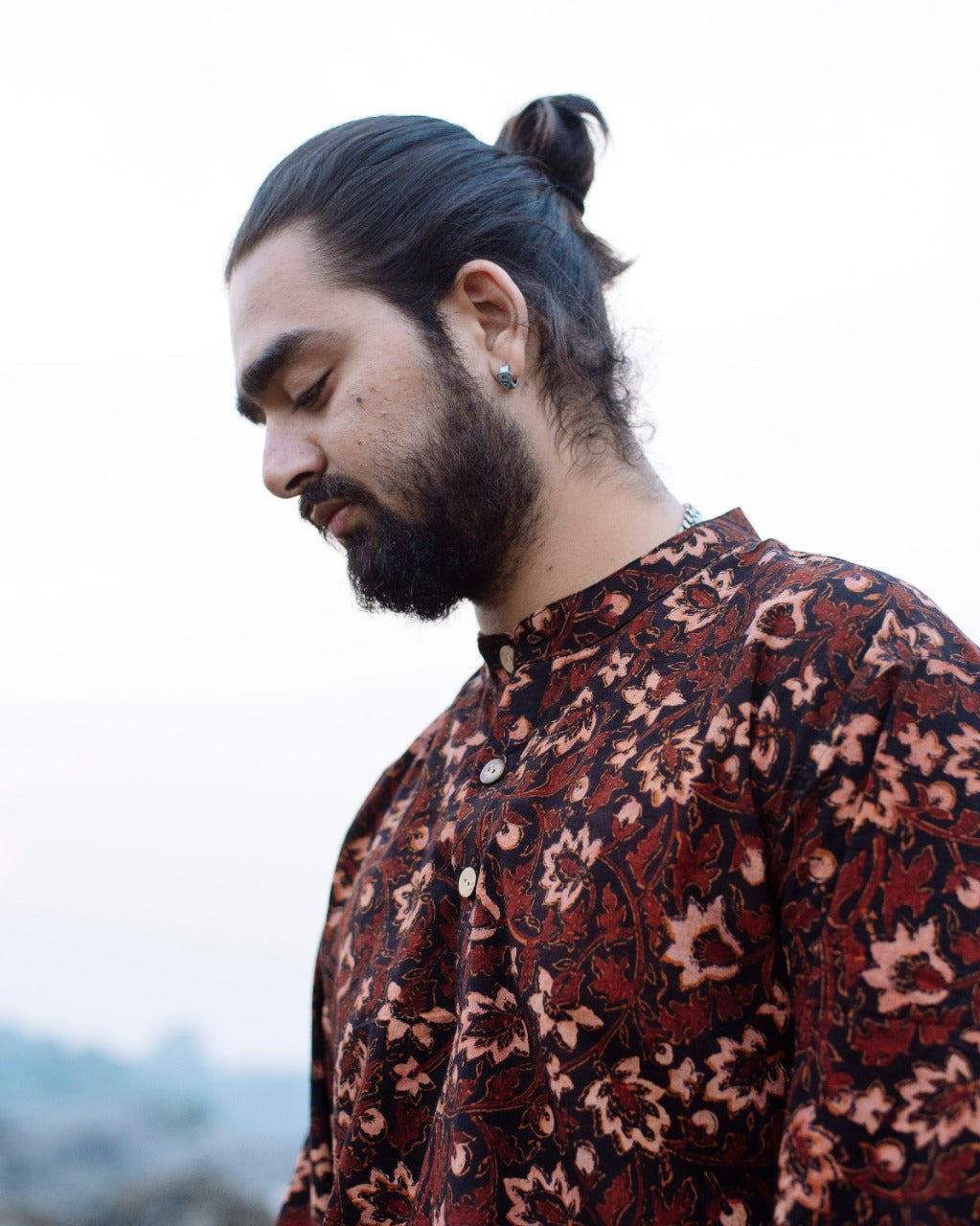 BLACK FLORAL AJRAKH SHORT KURTA