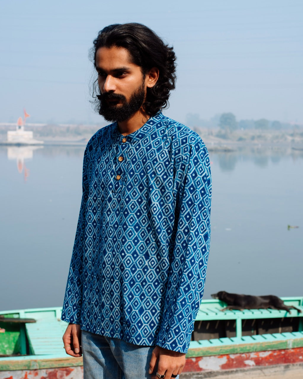 KAJU KATLI INDIGO DABU SHORT KURTA