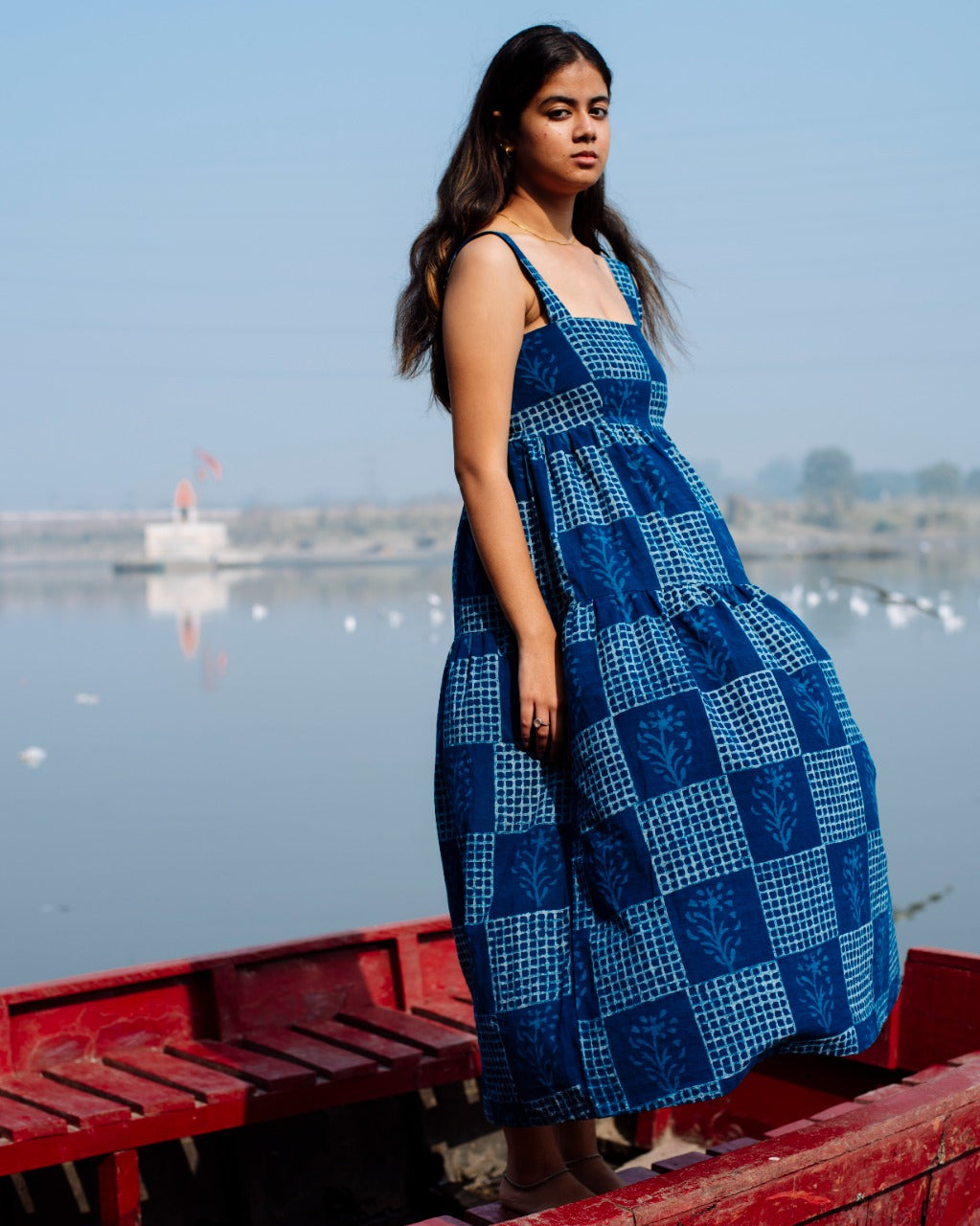 TIC TAC TOE INDIGO DABU MAXI DRESS