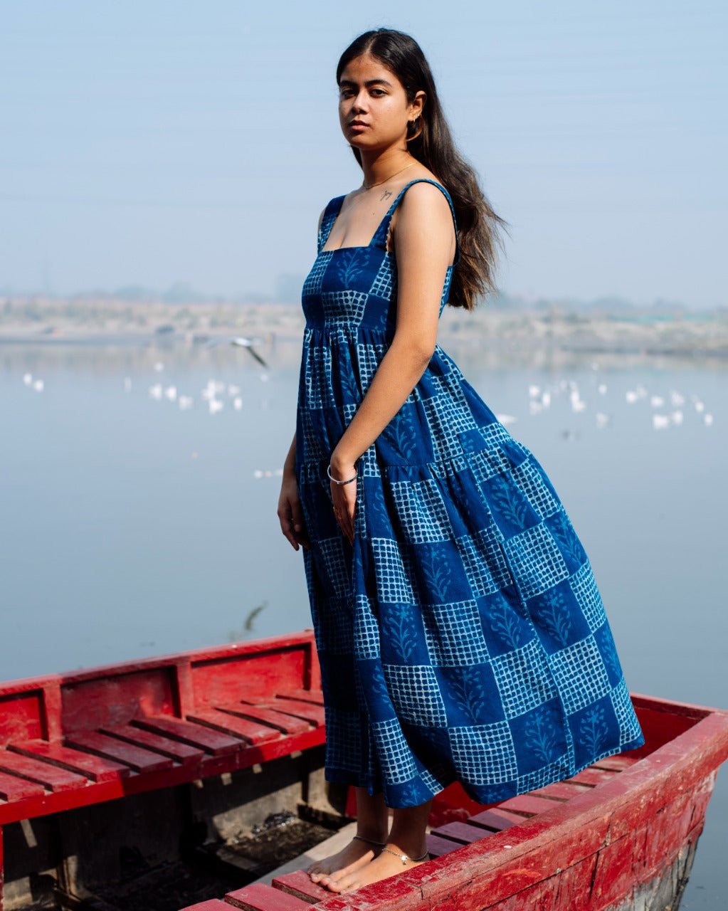 TIC TAC TOE INDIGO DABU MAXI DRESS