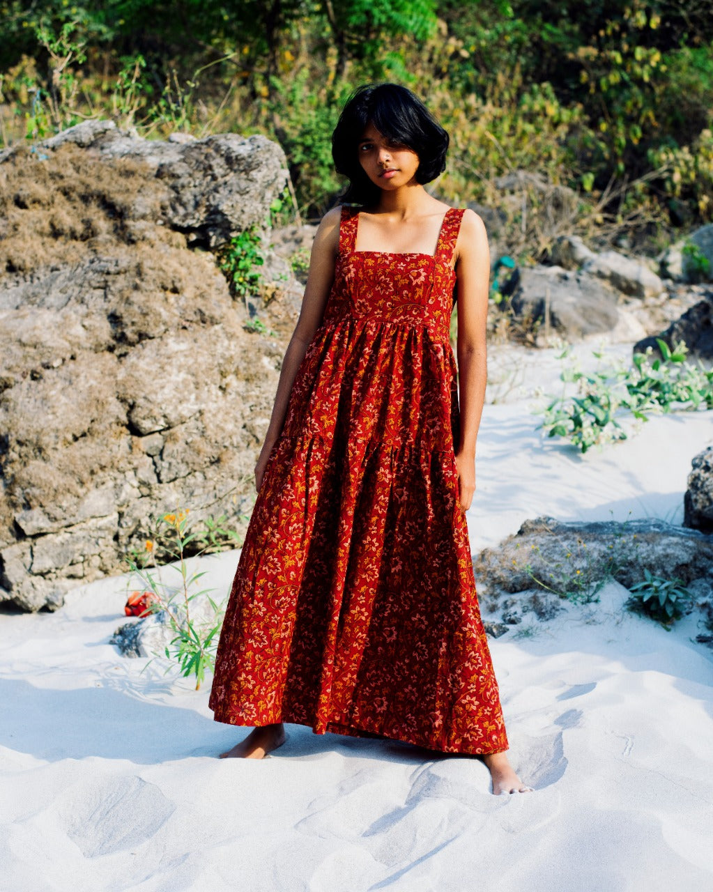 YELLOW LEAF AJRAKH MAXI DRESS