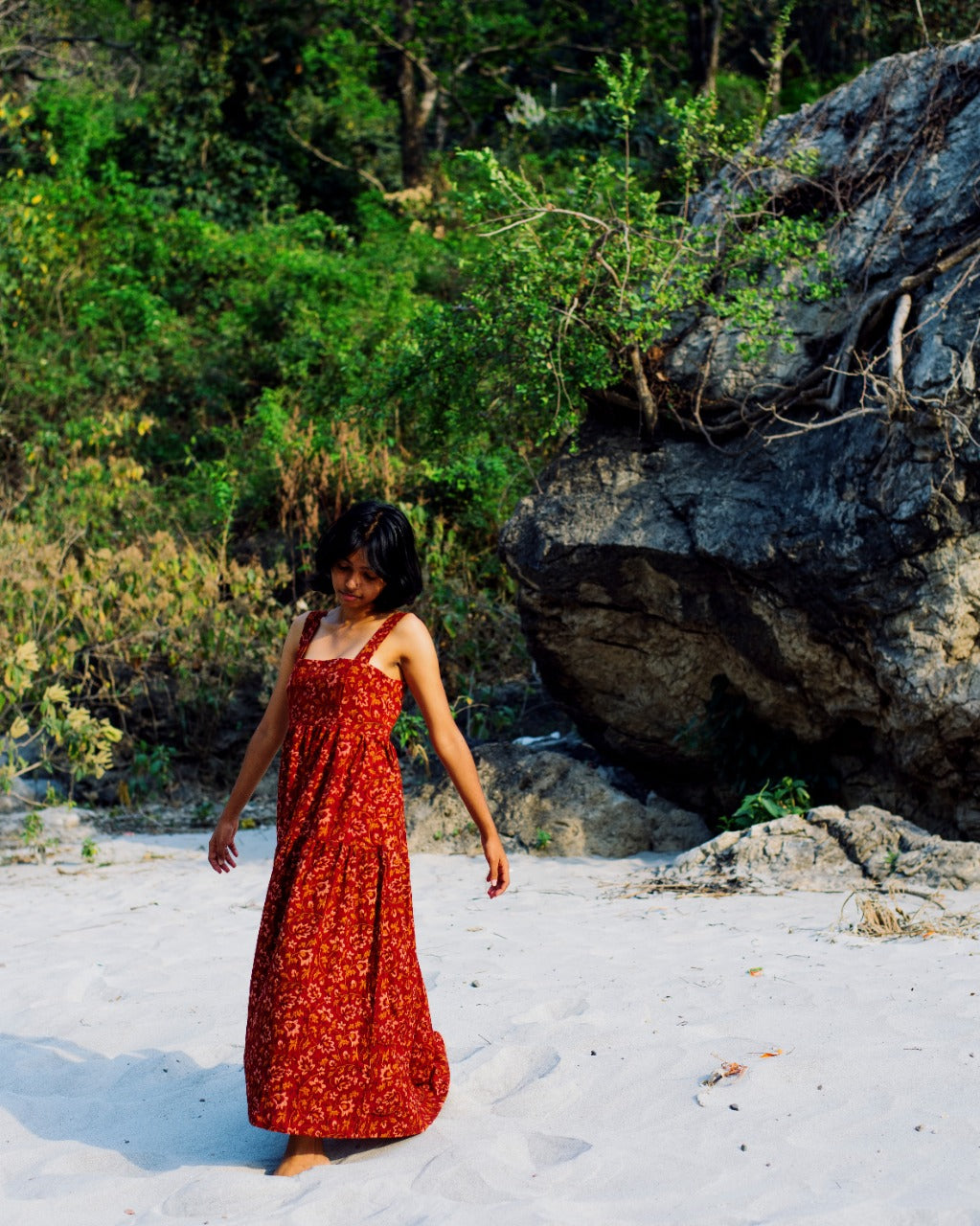 YELLOW LEAF AJRAKH MAXI DRESS