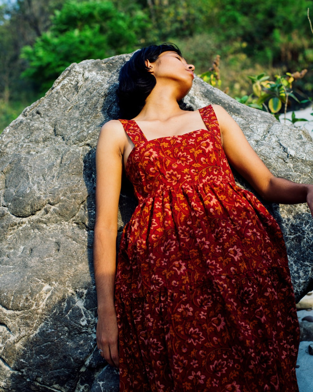 YELLOW LEAF AJRAKH MAXI DRESS