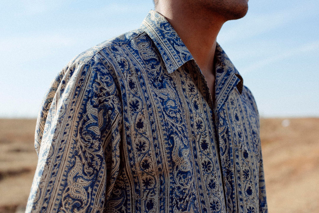 BLUE STRIPED KALAMKARI SHIRT