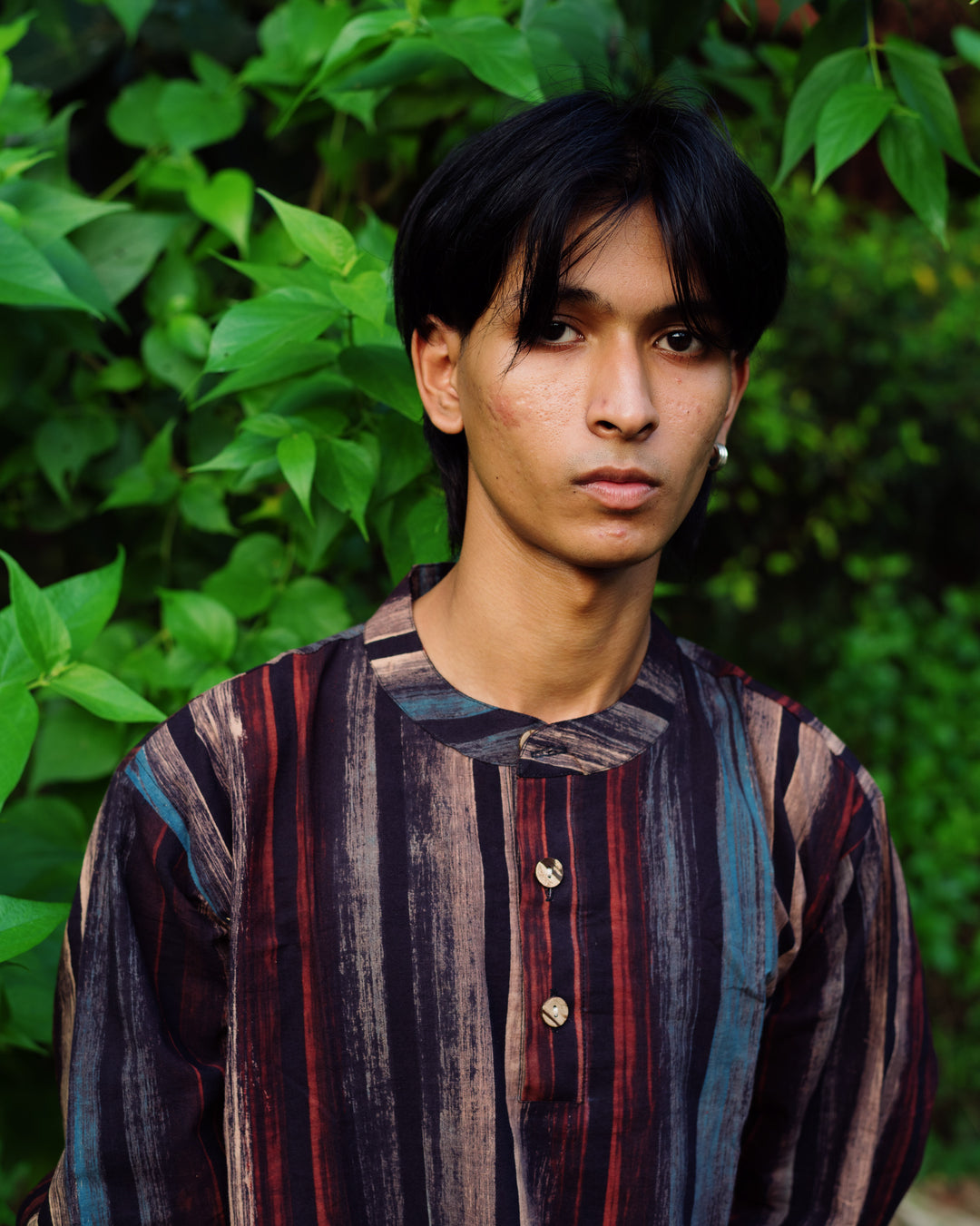 BLACK STRIPED HANDPAINTED AJRAKH SHORT KURTA