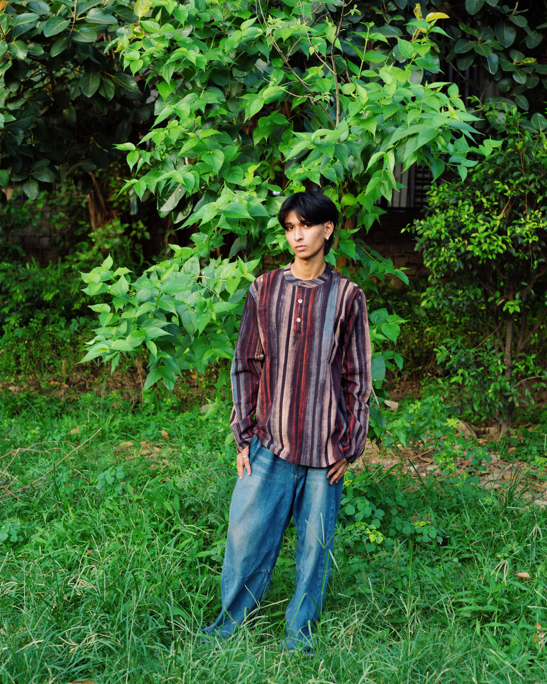 BLACK STRIPED HANDPAINTED AJRAKH SHORT KURTA