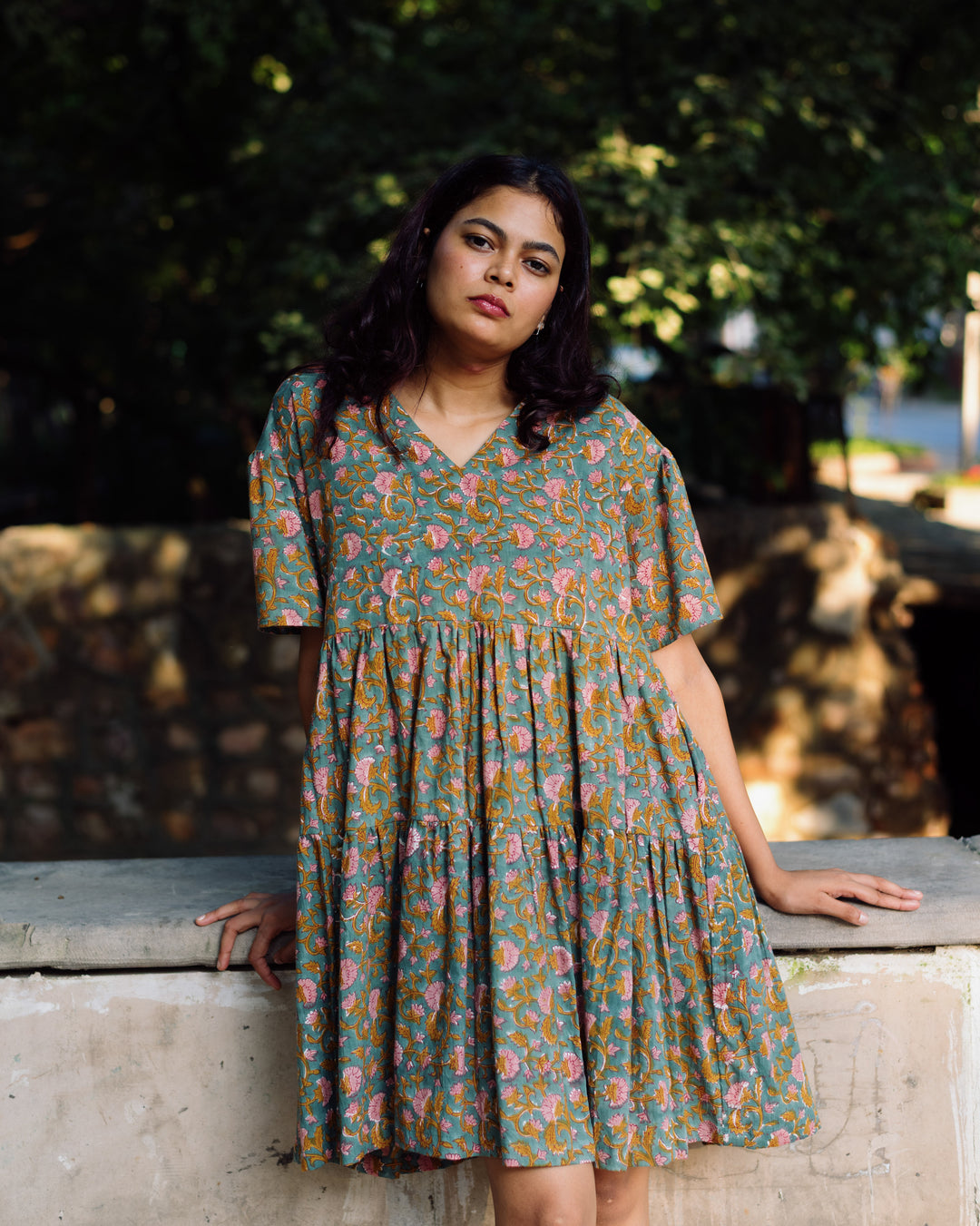 SAGE FLORAL RAPID TENT DRESS