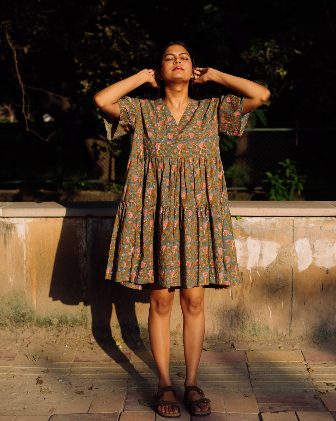 SAGE FLORAL RAPID TENT DRESS