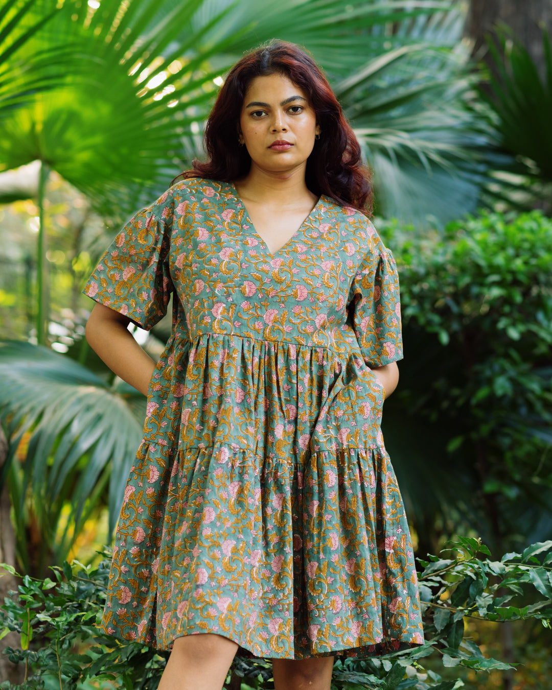 SAGE FLORAL RAPID TENT DRESS
