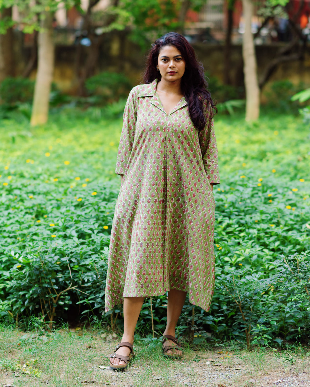 PISTACHIO FLORAL RAPID COLLARED DRESS