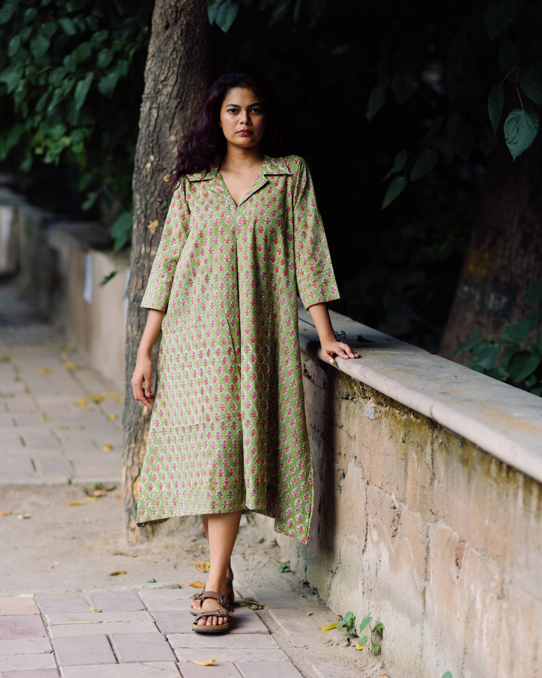PISTACHIO FLORAL RAPID COLLARED DRESS