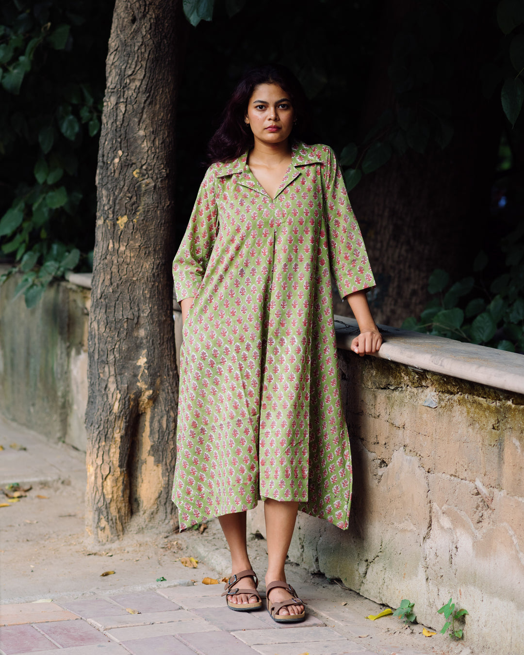 PISTACHIO FLORAL RAPID COLLARED DRESS
