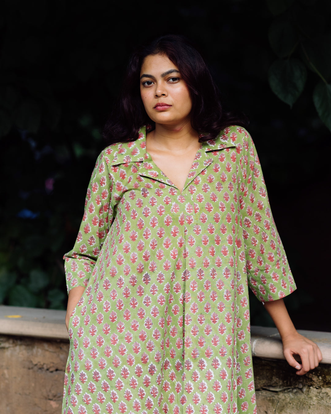 PISTACHIO FLORAL RAPID COLLARED DRESS