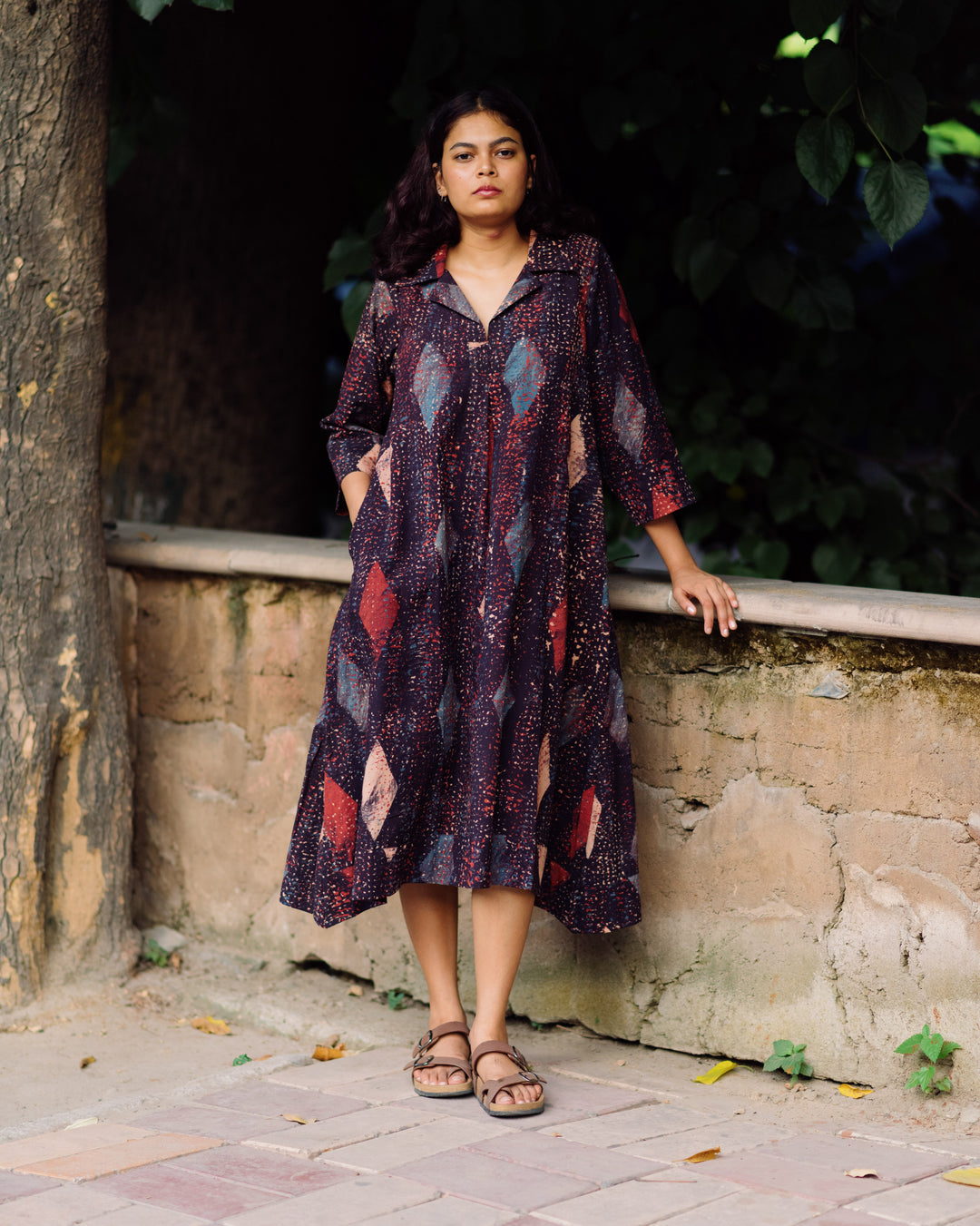 DIAMOND HANDPAINTED AJRAKH COLLARED DRESS