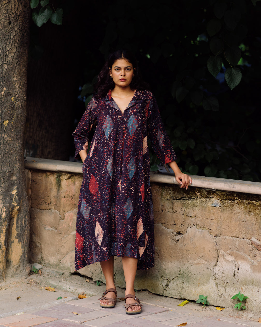 DIAMOND HANDPAINTED AJRAKH COLLARED DRESS