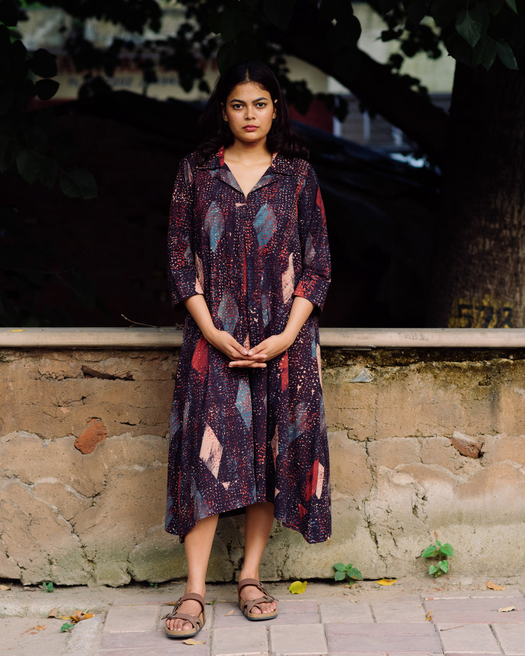 DIAMOND HANDPAINTED AJRAKH COLLARED DRESS