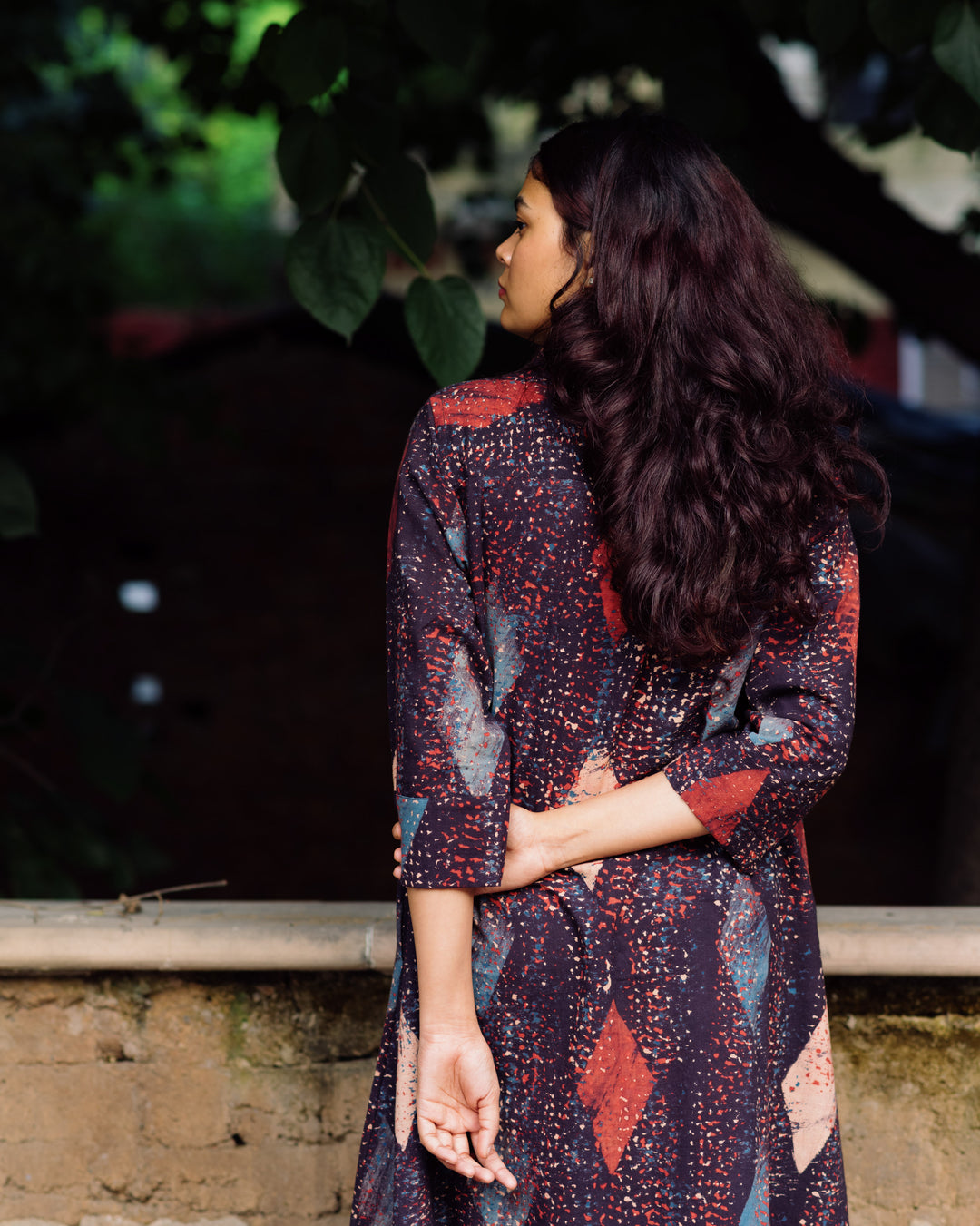 DIAMOND HANDPAINTED AJRAKH COLLARED DRESS