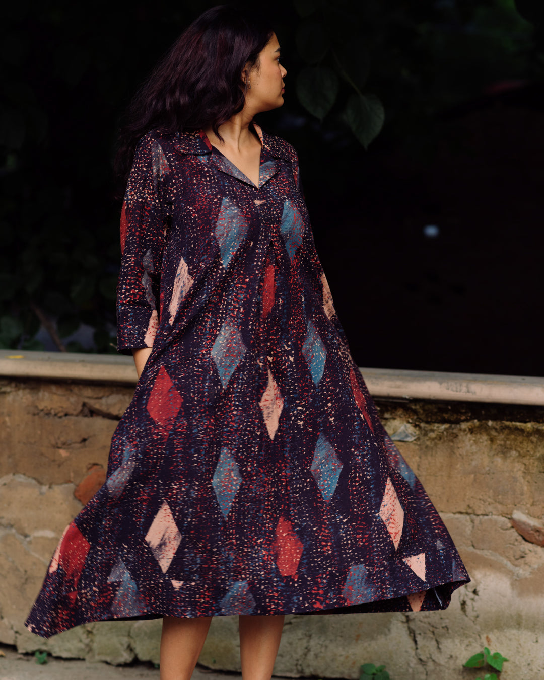 DIAMOND HANDPAINTED AJRAKH COLLARED DRESS