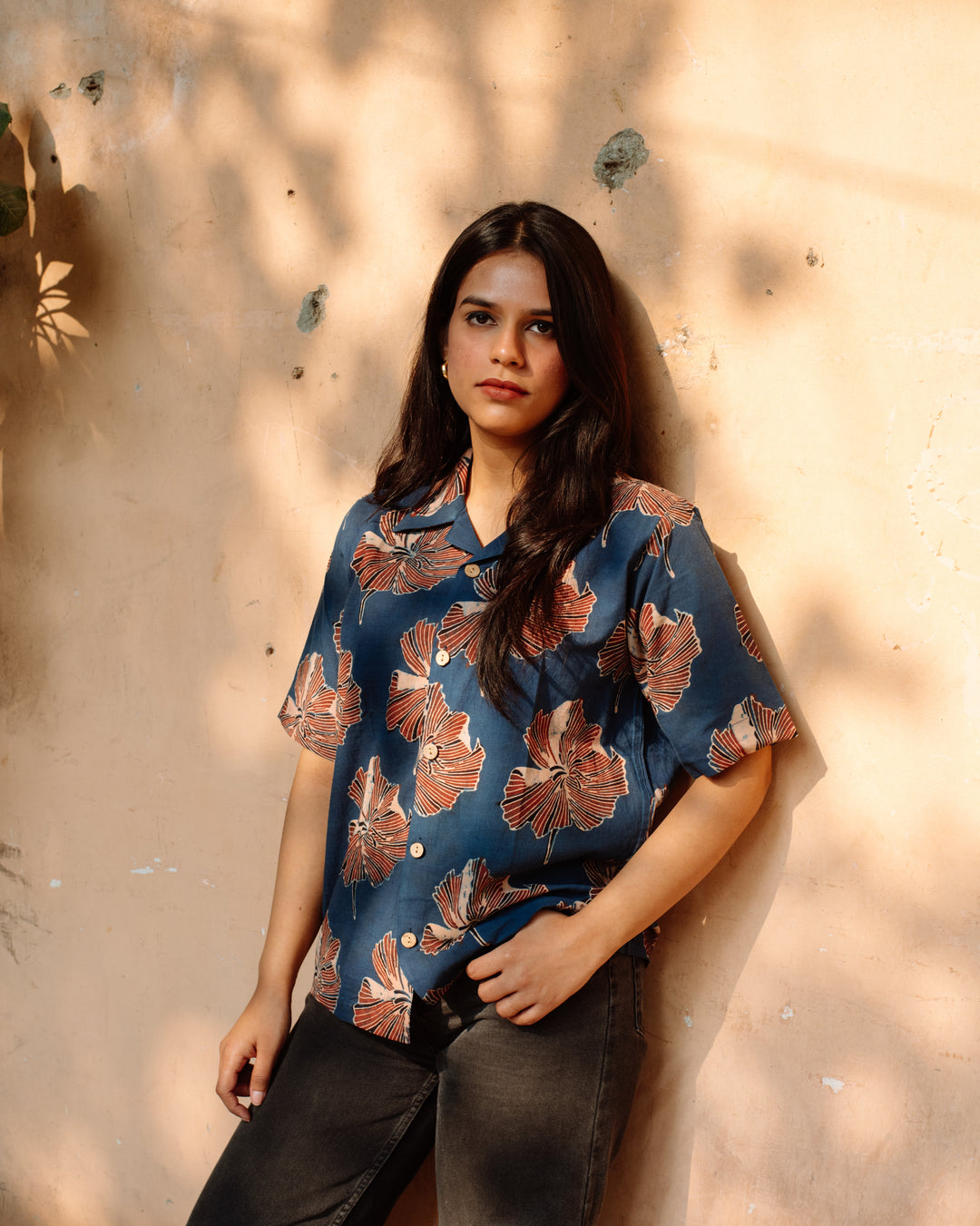 INDIGO HIBISCUS AJRAKH SHIRT