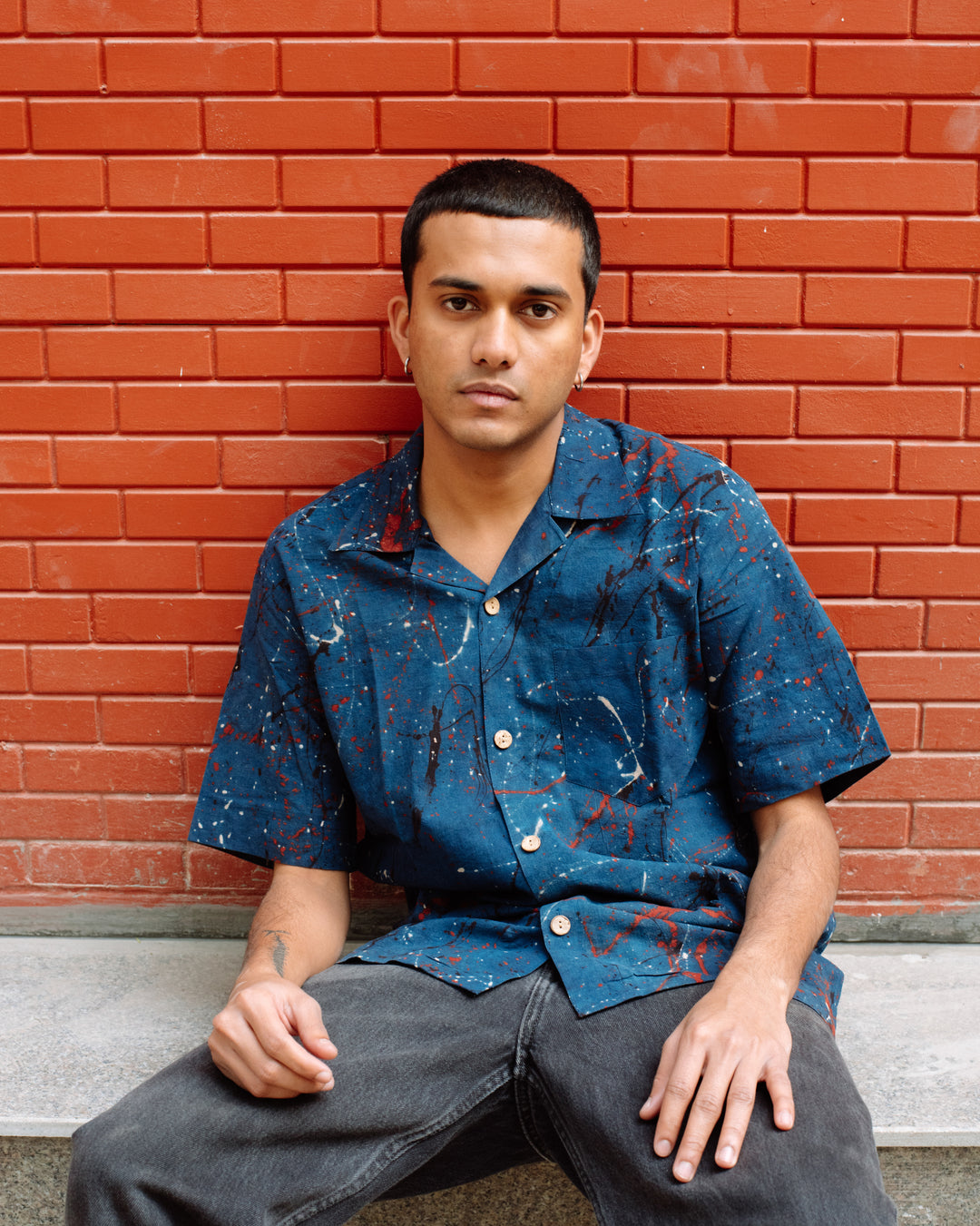 INDIGO PAINT SPLATTER AJRAKH SHIRT