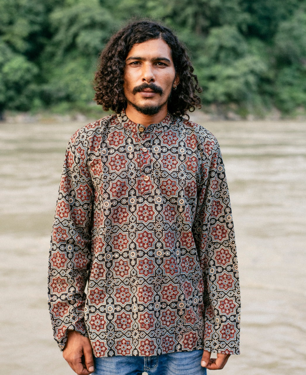 Printed short kurta shop for men