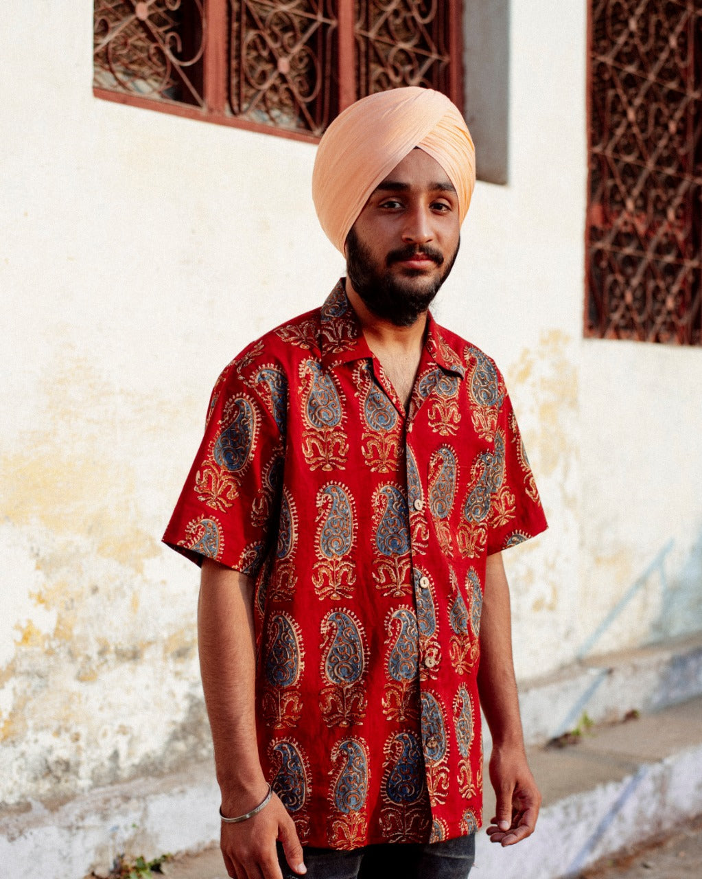 NAR MAADA | Red Blue Mughal Kalamkari Print Shirt – NAR MAADA ™