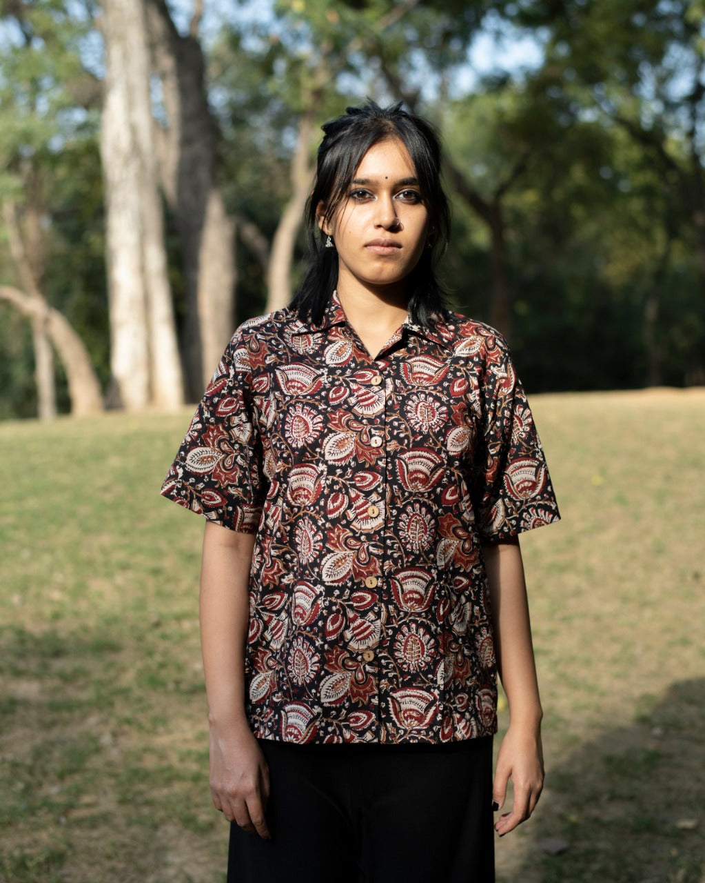 NAR MAADA | Black Floral Kalamkari Print Shirt – NAR MAADA ™