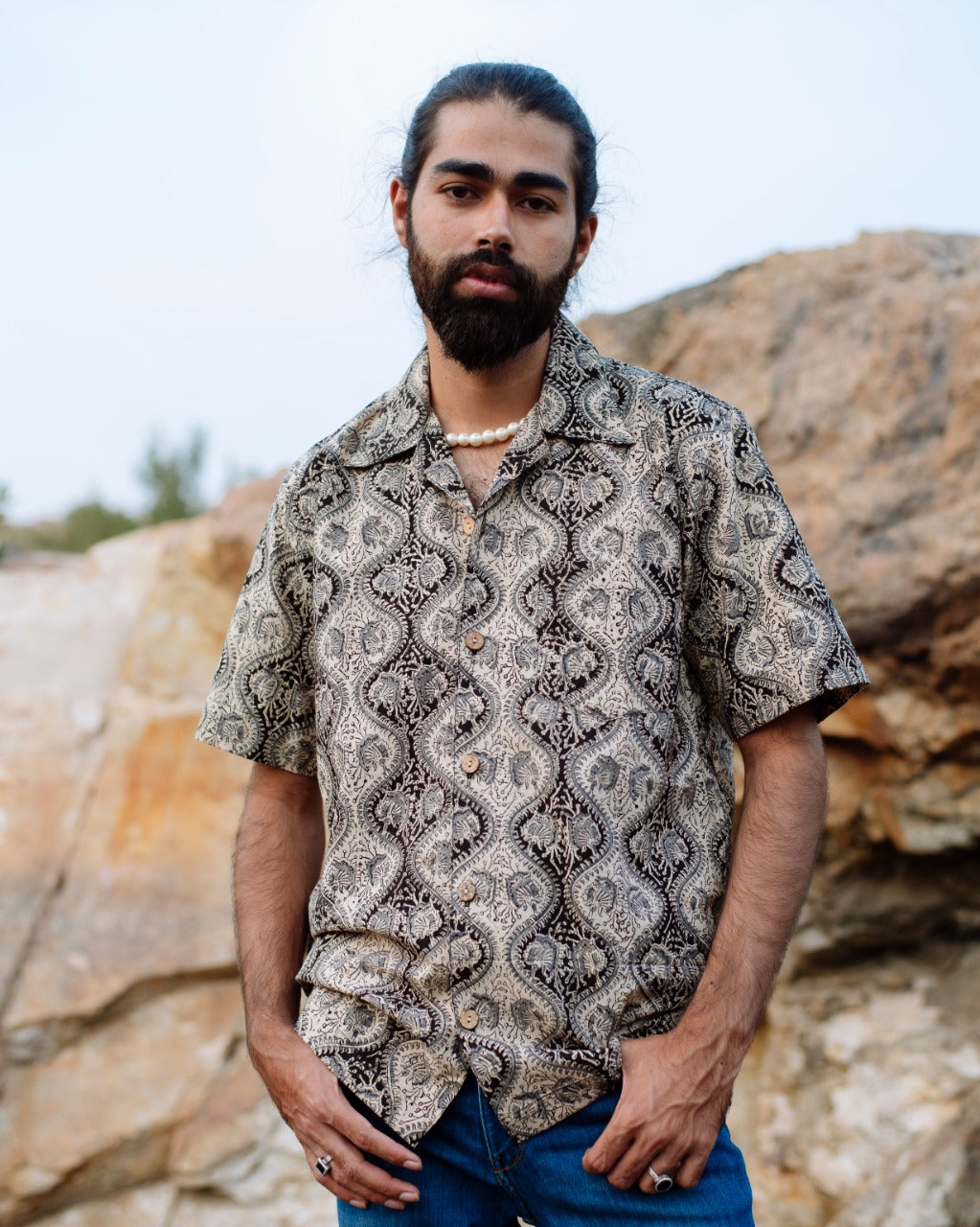 NAR MAADA | Black Ogee Kalamkari Print Shirt – NAR MAADA ™